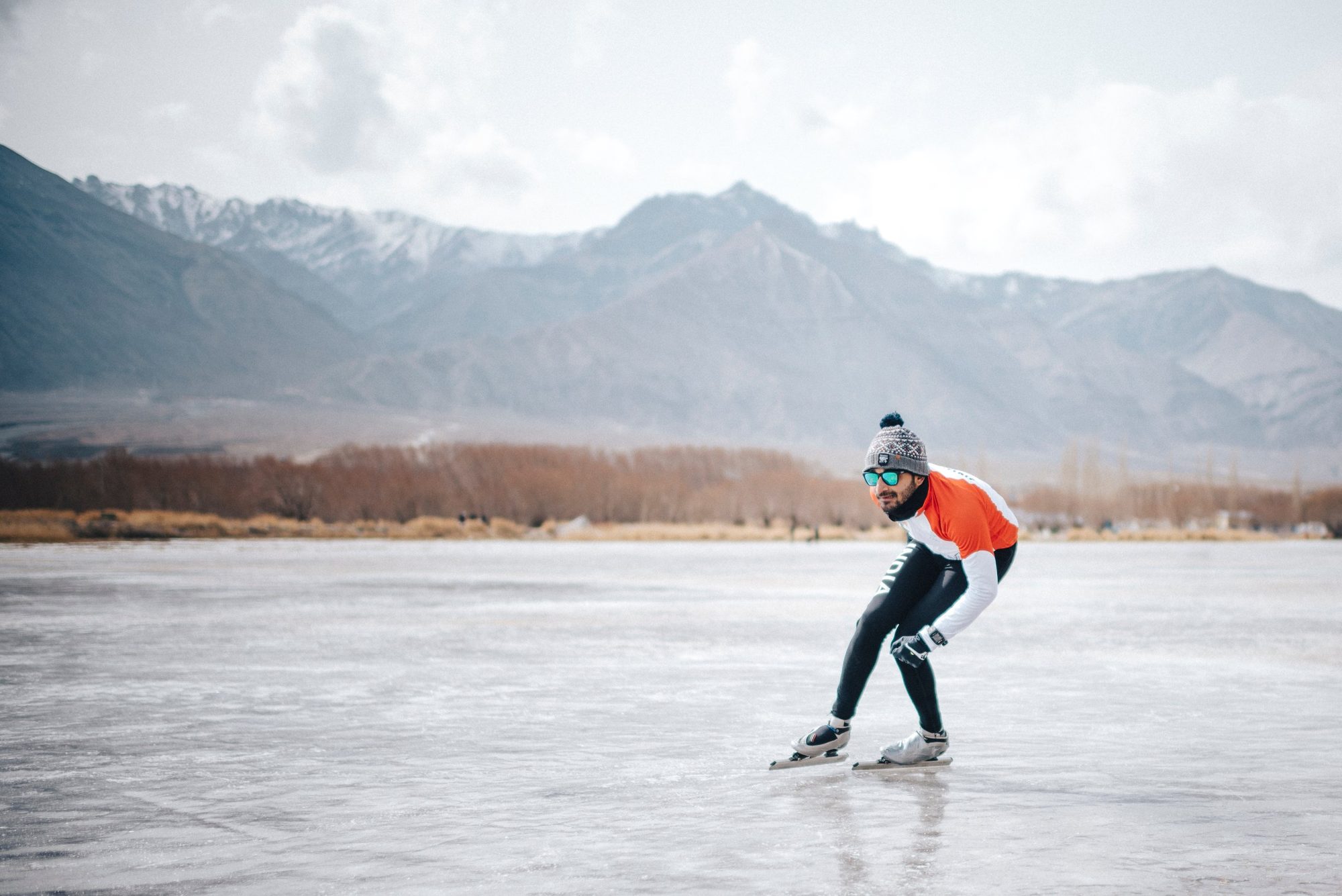 Skating on a frozen Ladakh lake